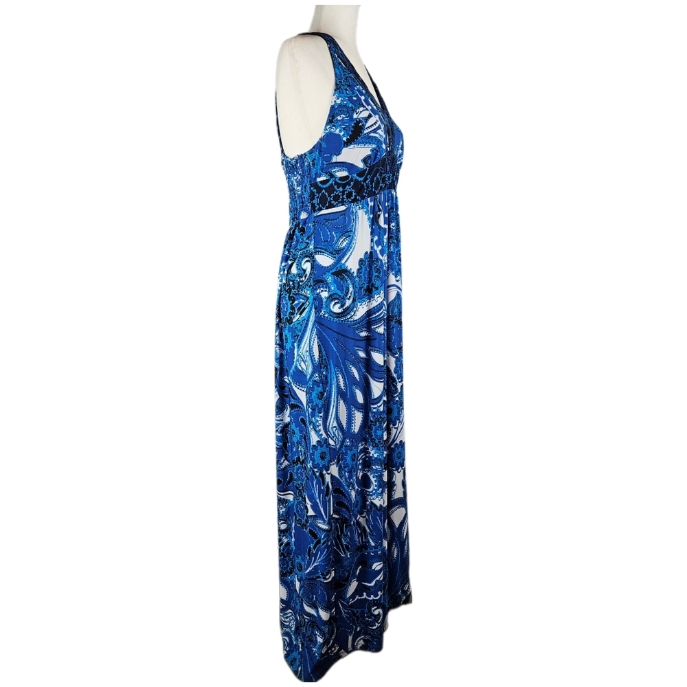 Vintage Beautiful Blue Pattern Maxi Dress, Women's XL - Picture 6 of 8